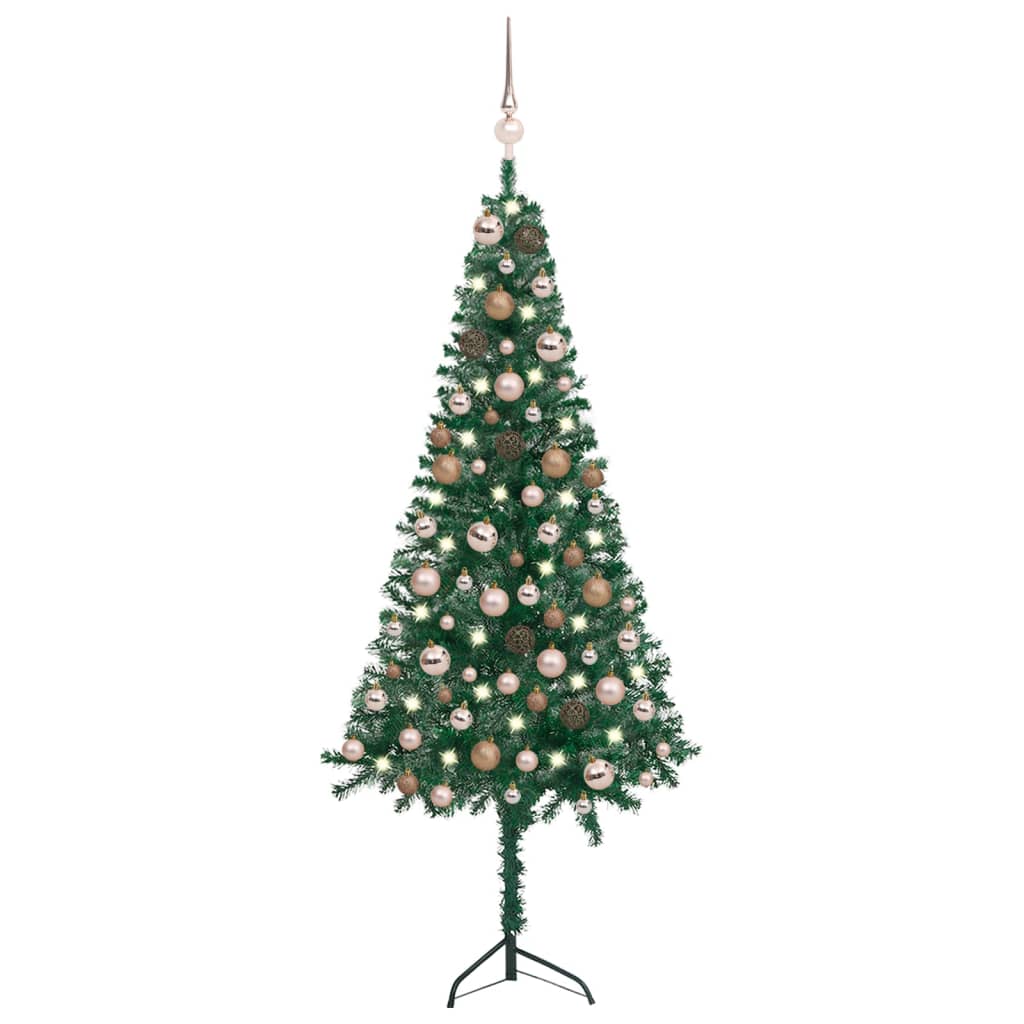 Kunstkerstboom Met Led's En Kerstballen Hoek 120 Cm Pvc Groen