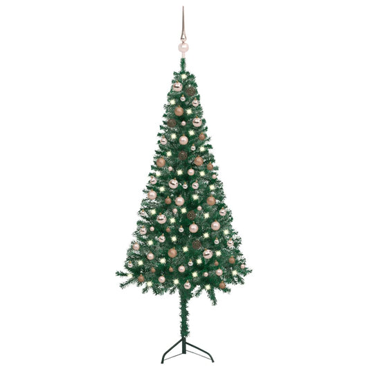 Kunstkerstboom Met Led's En Kerstballen Hoek 180 Cm Pvc Groen