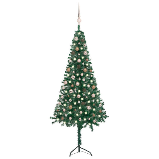 Kunstkerstboom Met Led's En Kerstballen Hoek 210 Cm Pvc Groen