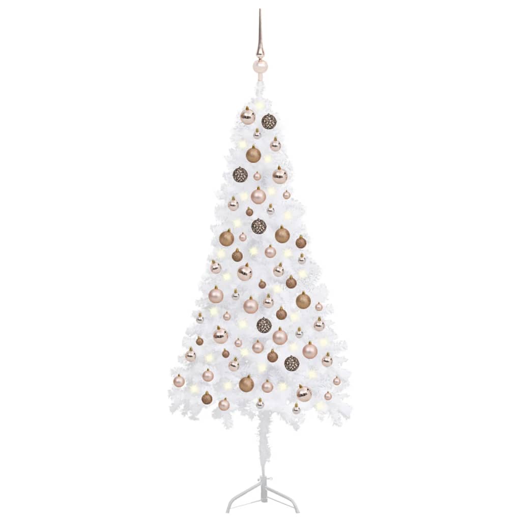 Kunstkerstboom Met Led's En Kerstballen Hoek 120 Cm Pvc Wit