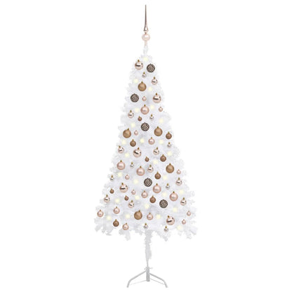 Kunstkerstboom Met Led's En Kerstballen Hoek 120 Cm Pvc Wit