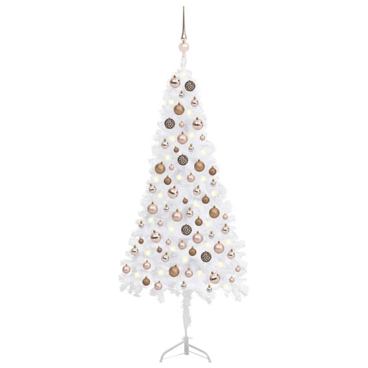 Kunstkerstboom Met Led's En Kerstballen Hoek 120 Cm Pvc Wit