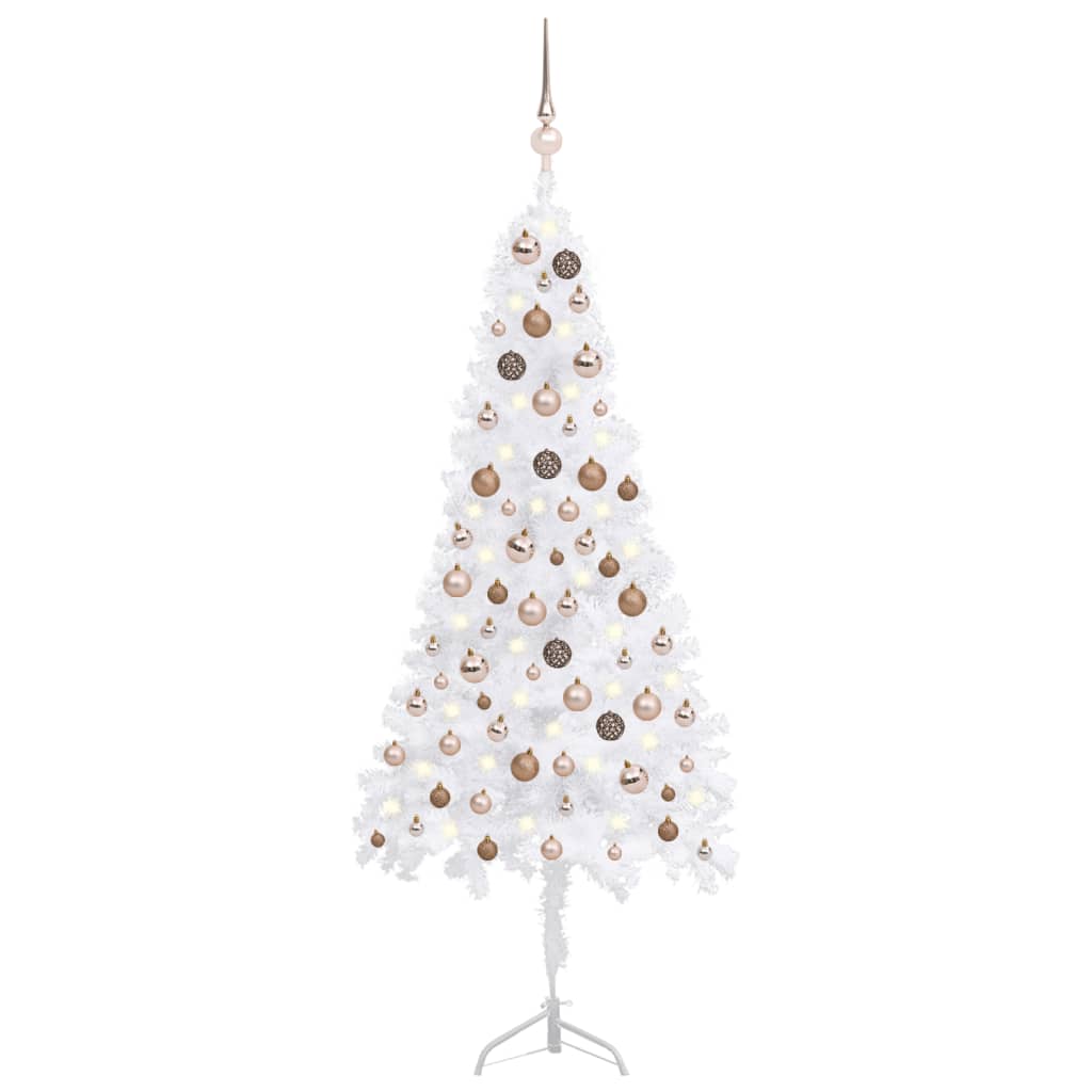 Kunstkerstboom Met Led's En Kerstballen Hoek 150 Cm Pvc Wit