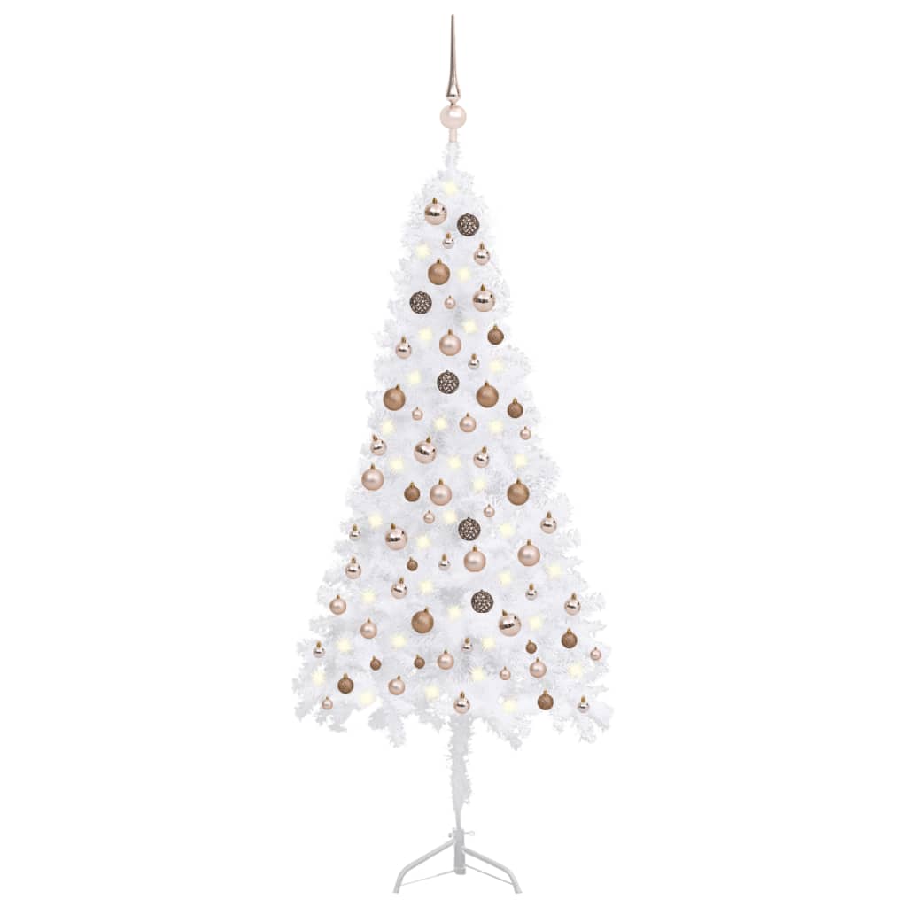 Kunstkerstboom Met Led's En Kerstballen Hoek 180 Cm Pvc Wit