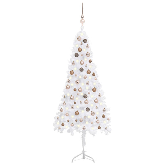 Kunstkerstboom Met Led's En Kerstballen Hoek 180 Cm Pvc Wit