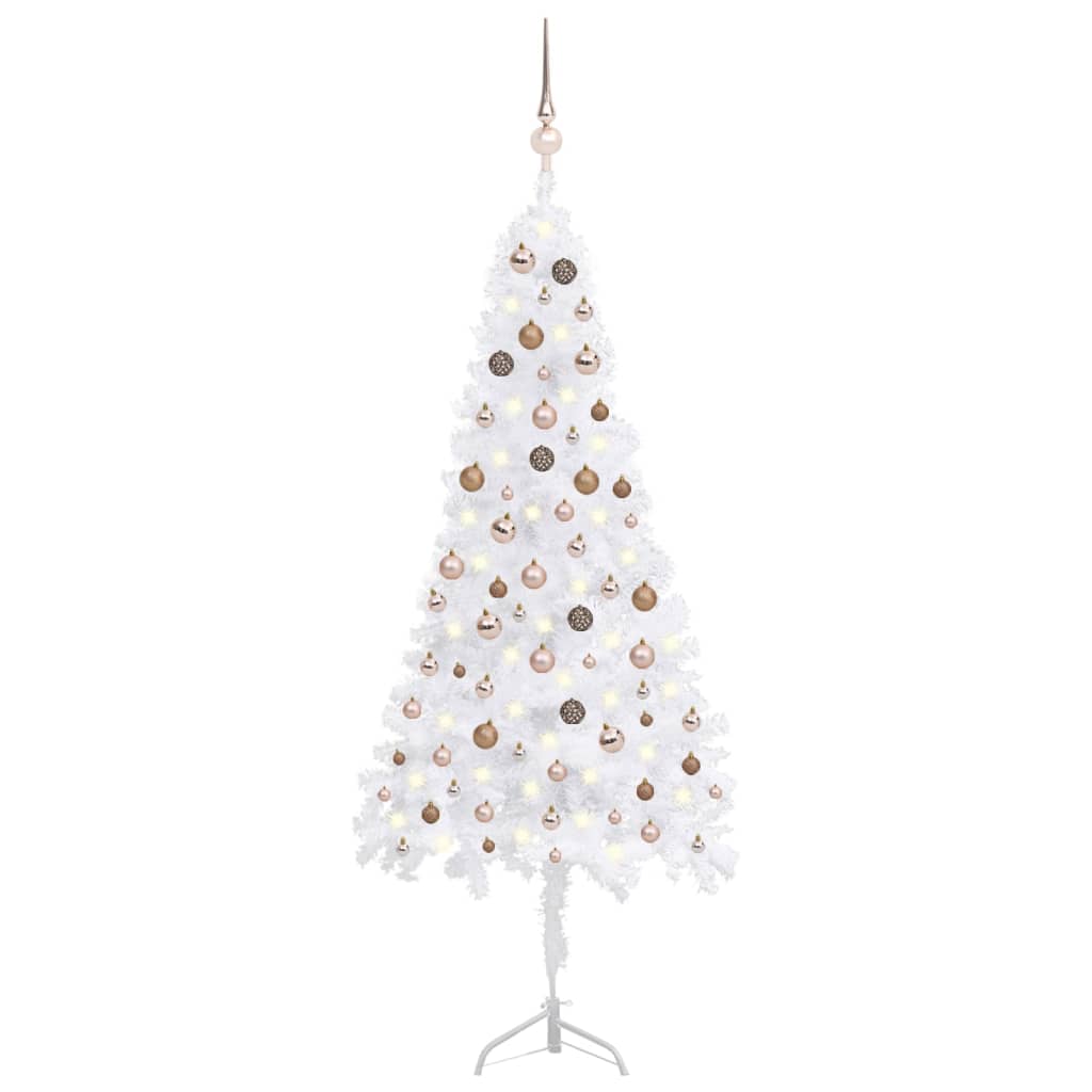 Kunstkerstboom Met Led's En Kerstballen Hoek 210 Cm Pvc Wit