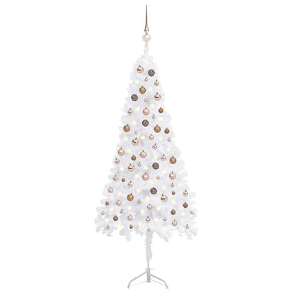 Kunstkerstboom Met Led's En Kerstballen Hoek 210 Cm Pvc Wit