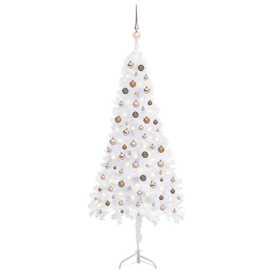Kunstkerstboom Met Led's En Kerstballen Hoek 210 Cm Pvc Wit