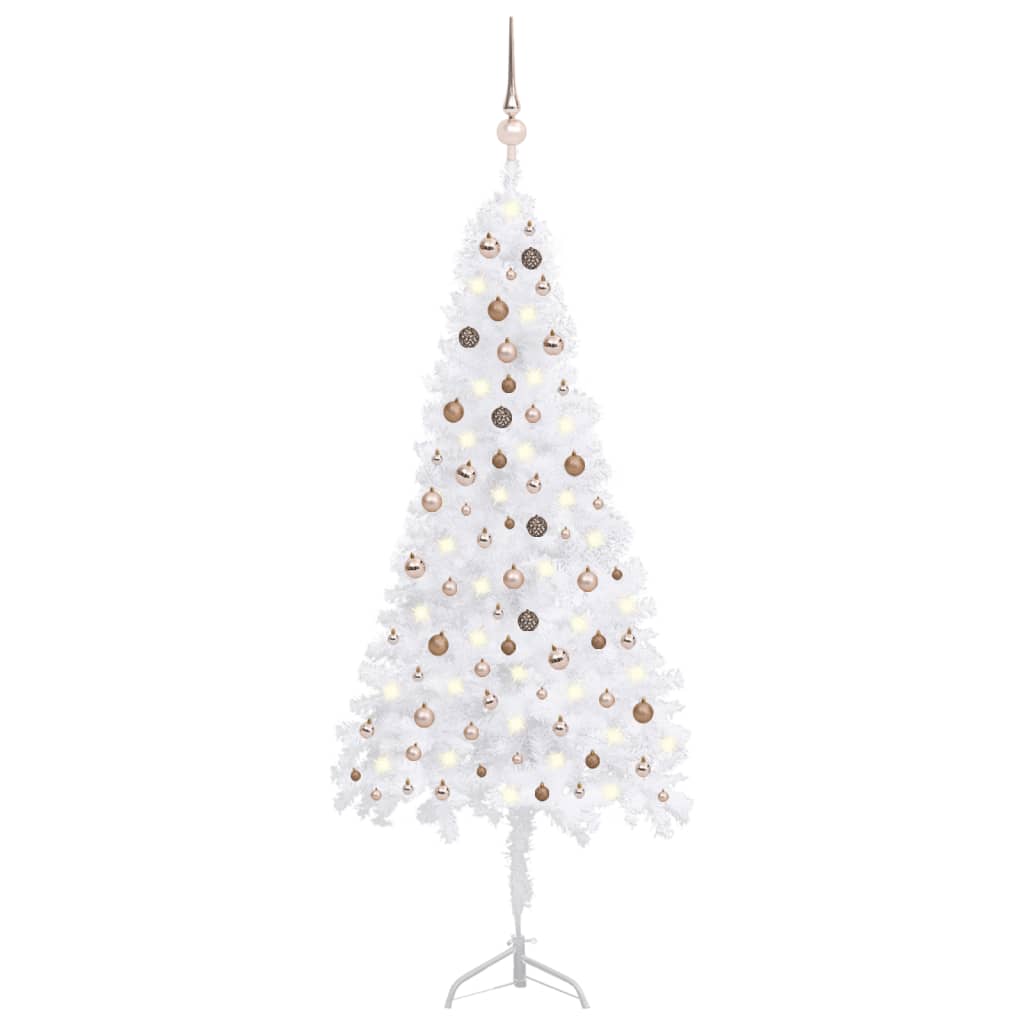 Kunstkerstboom Met Led's En Kerstballen Hoek 240 Cm Pvc Wit