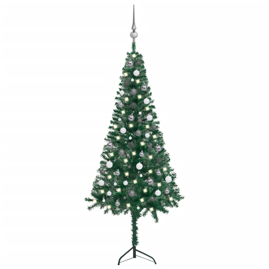 Kunstkerstboom Met Led's En Kerstballen Hoek 180 Cm Pvc Groen