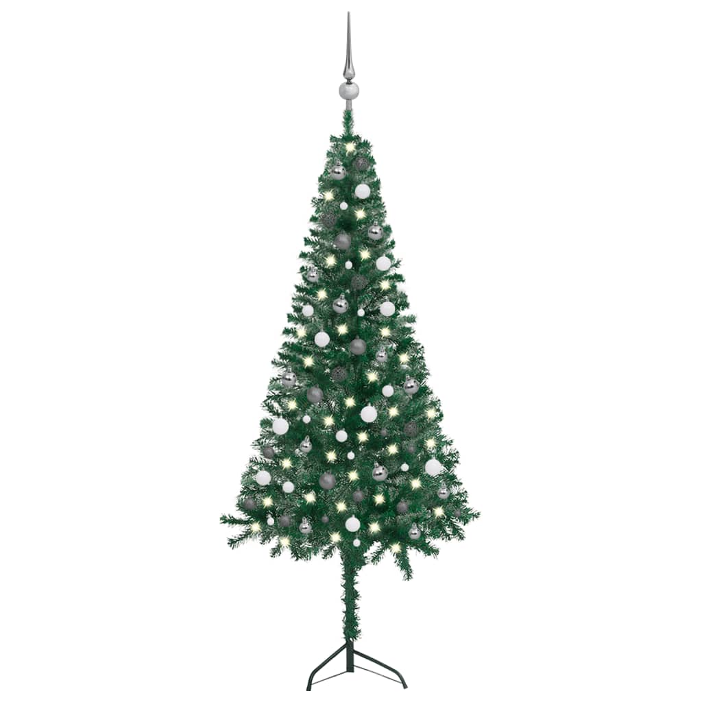Kunstkerstboom Met Led's En Kerstballen Hoek 210 Cm Pvc Groen
