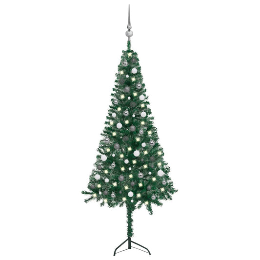Kunstkerstboom Met Led's En Kerstballen Hoek 210 Cm Pvc Groen