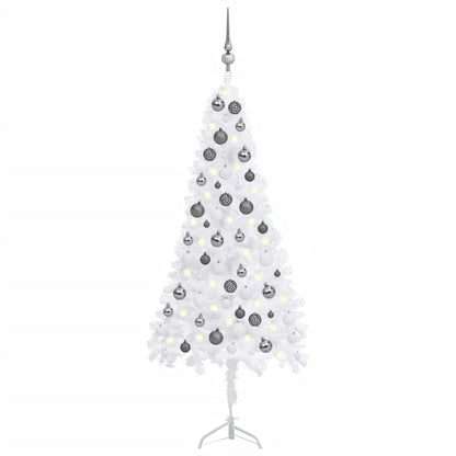 Kunstkerstboom Met Led's En Kerstballen Hoek 120 Cm Pvc Wit