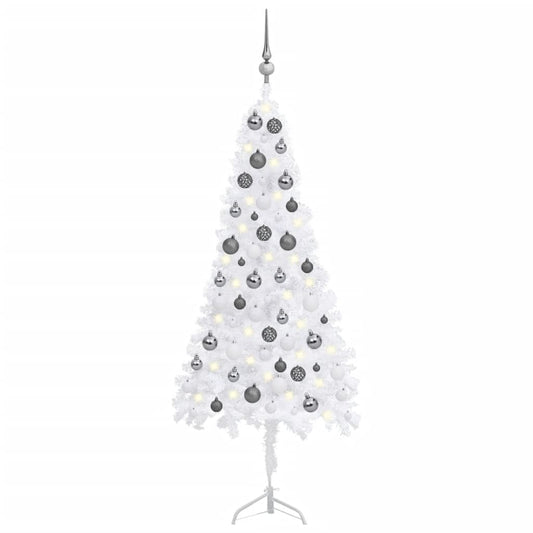 Kunstkerstboom Met Led's En Kerstballen Hoek 120 Cm Pvc Wit