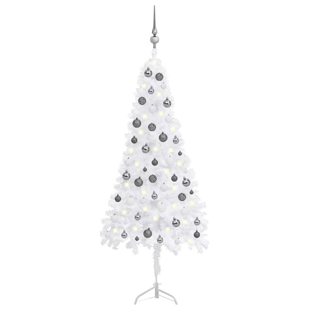 Kunstkerstboom Met Led's En Kerstballen Hoek 150 Cm Pvc Wit