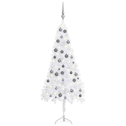 Kunstkerstboom Met Led's En Kerstballen Hoek 150 Cm Pvc Wit