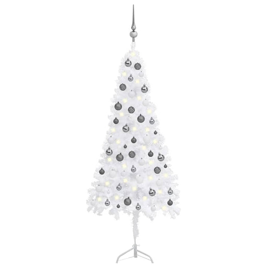 Kunstkerstboom Met Led's En Kerstballen Hoek 150 Cm Pvc Wit
