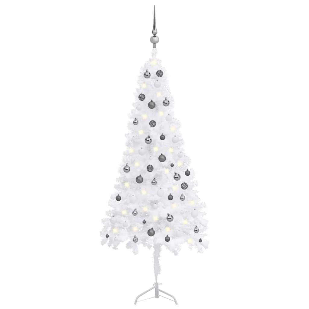 Kunstkerstboom Met Led's En Kerstballen Hoek 180 Cm Pvc Wit