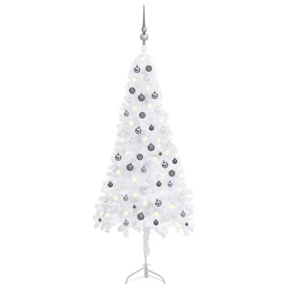 Kunstkerstboom Met Led's En Kerstballen Hoek 180 Cm Pvc Wit