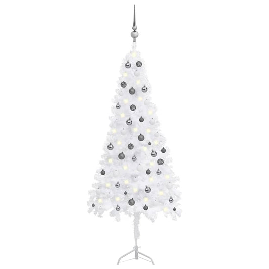 Kunstkerstboom Met Led's En Kerstballen Hoek 180 Cm Pvc Wit