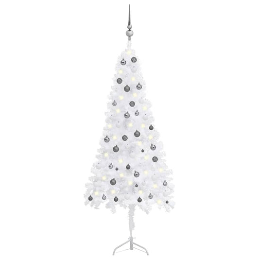 Kunstkerstboom Met Led's En Kerstballen Hoek 210 Cm Pvc Wit