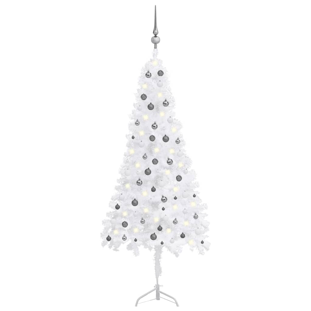 Kunstkerstboom Met Led's En Kerstballen Hoek 240 Cm Pvc Wit