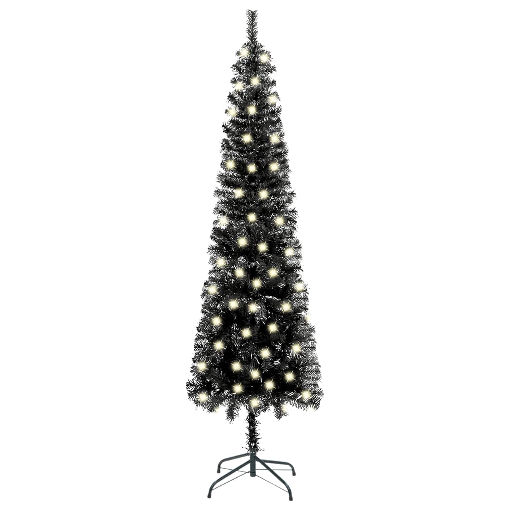 Kerstboom Met Led's Smal 150 Cm Zwart