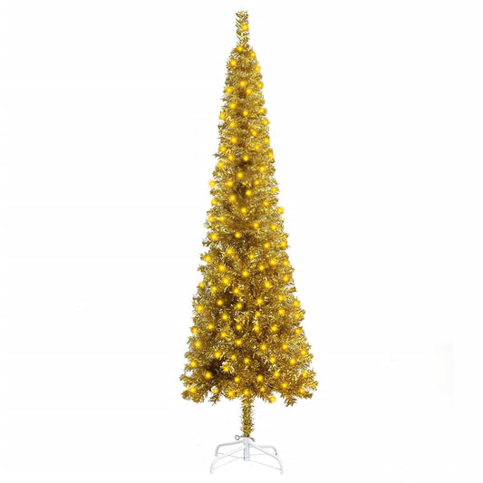 Kerstboom Met Led's Smal 150 Cm Goudkleurig