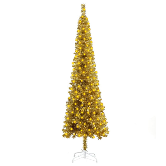Kerstboom Met Led's Smal 180 Cm Goudkleurig