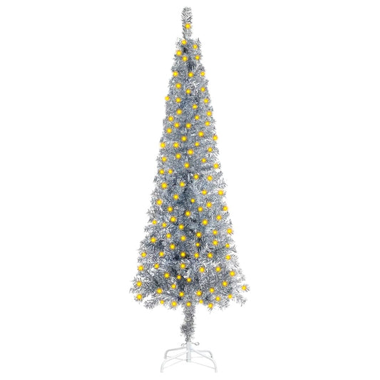 Kerstboom Met Led's Smal 150 Cm Zilverkleurig