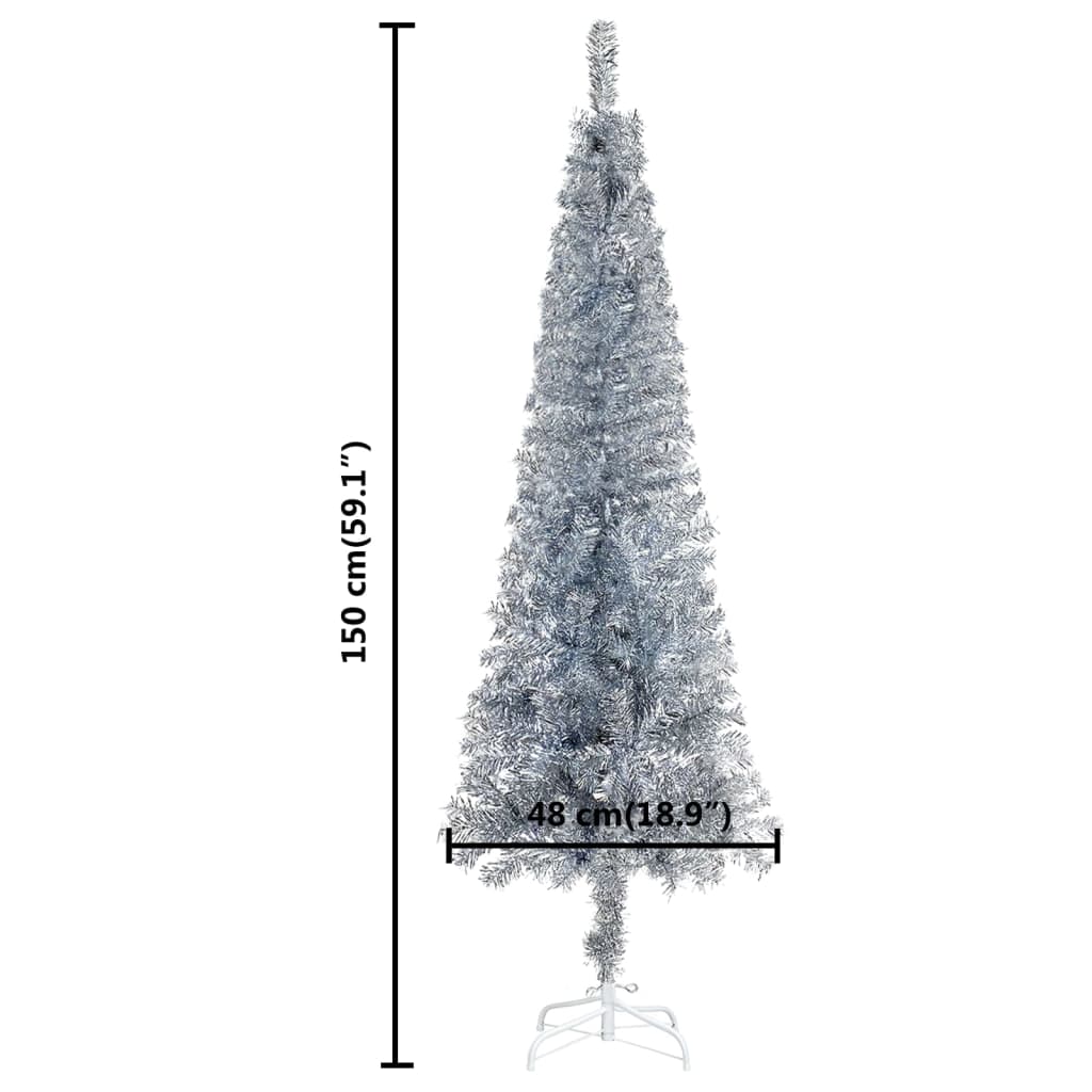 Kerstboom Met Led's Smal 150 Cm Zilverkleurig