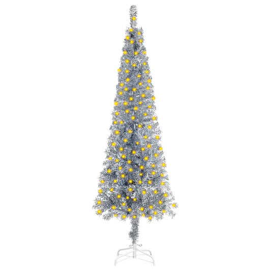 Kerstboom Met Led's Smal 180 Cm Zilverkleurig