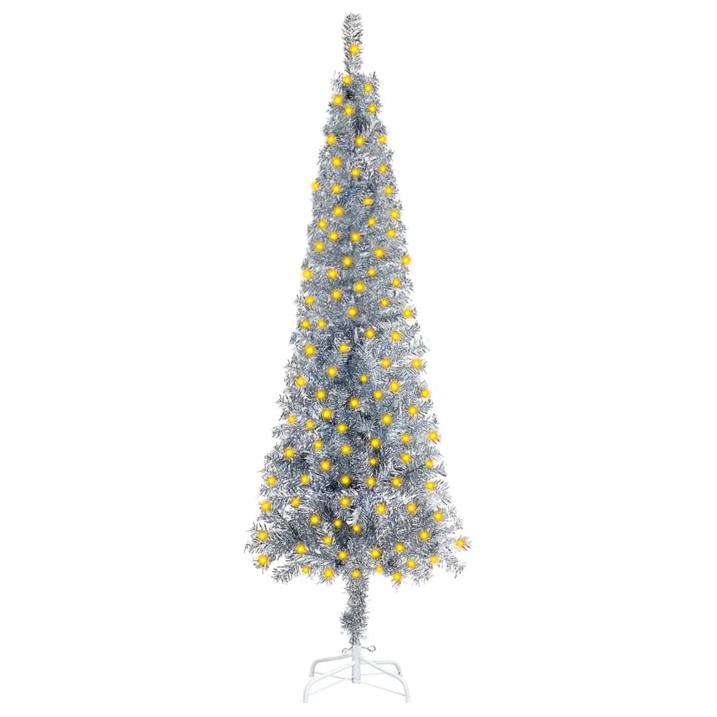 Kerstboom Met Led's Smal 210 Cm Zilverkleurig