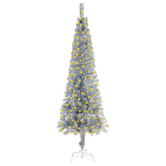 Kerstboom Met Led's Smal 210 Cm Zilverkleurig