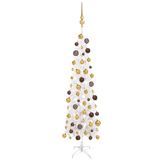 Kerstboom Met Led's En Kerstballen Smal 120 Cm Wit