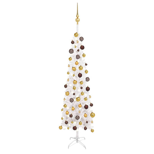 Kerstboom Met Led's En Kerstballen Smal 150 Cm Wit