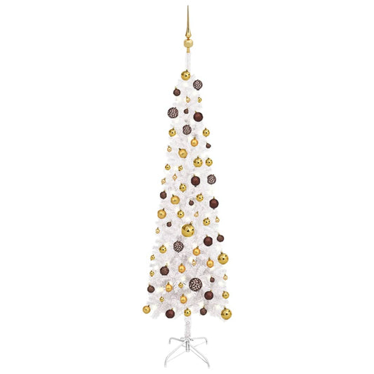Kerstboom Met Led's En Kerstballen Smal 180 Cm Wit