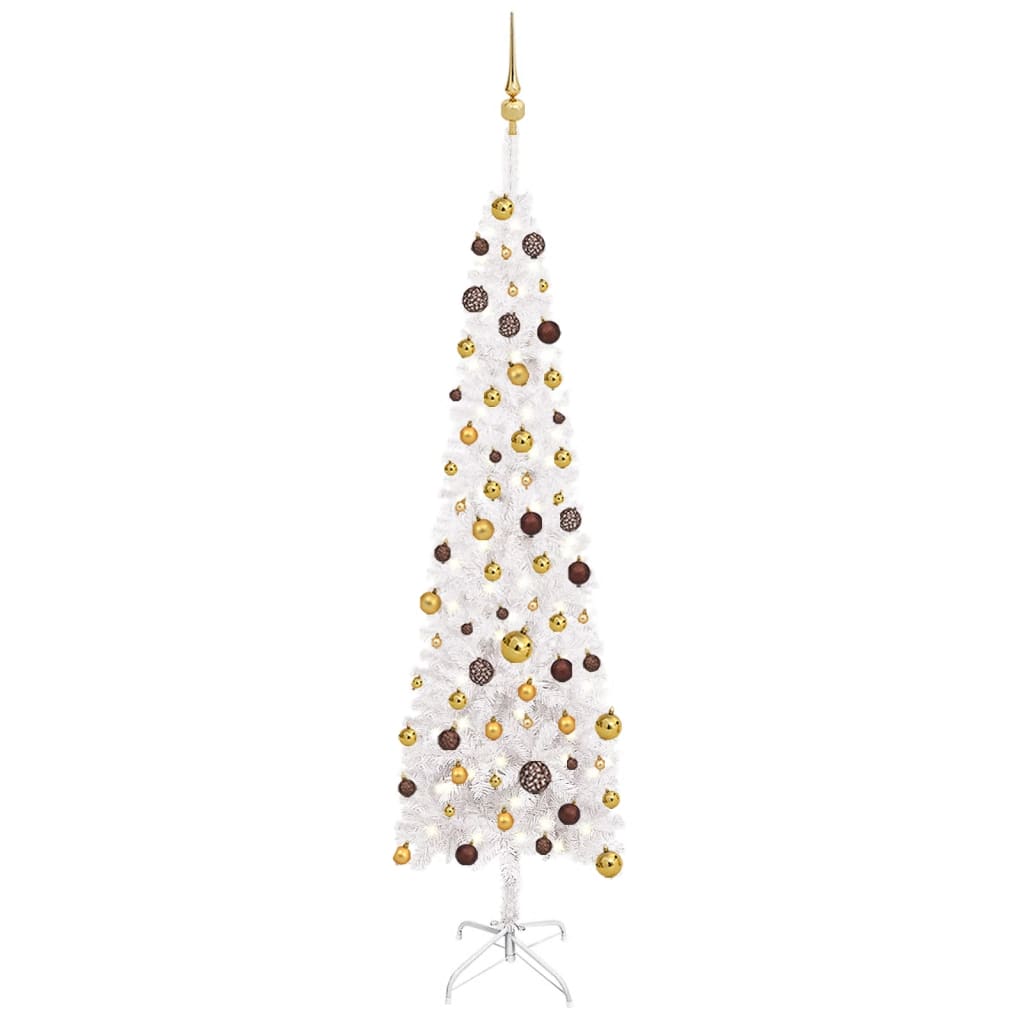 Kerstboom Met Led's En Kerstballen Smal 210 Cm Wit