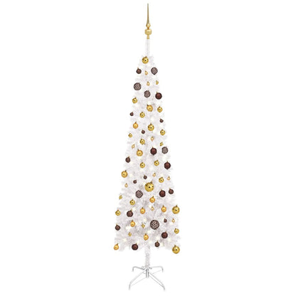 Kerstboom Met Led's En Kerstballen Smal 210 Cm Wit
