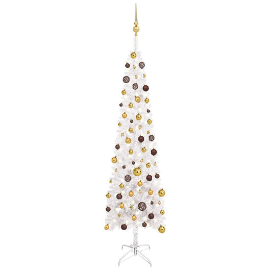 Kerstboom Met Led's En Kerstballen Smal 210 Cm Wit