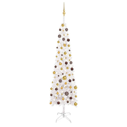 Kerstboom Met Led's En Kerstballen Smal 240 Cm Wit
