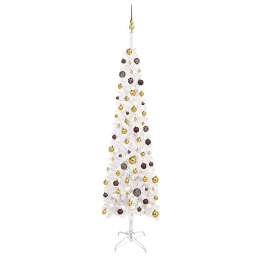 Kerstboom Met Led's En Kerstballen Smal 240 Cm Wit