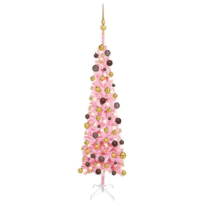 Kerstboom Met Led's En Kerstballen Smal 120 Cm Roze