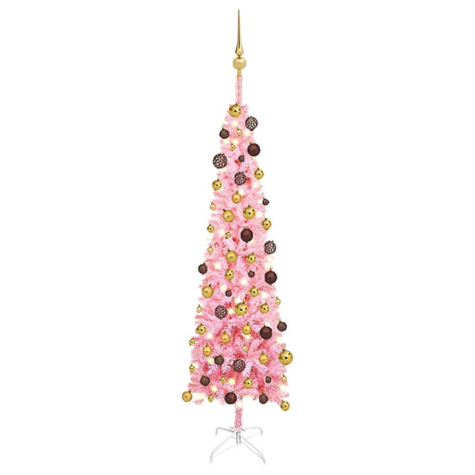Kerstboom Met Led's En Kerstballen Smal 150 Cm Roze