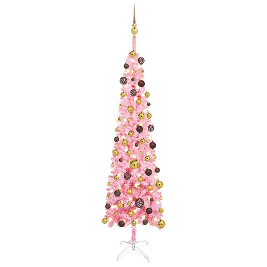 Kerstboom Met Led's En Kerstballen Smal 180 Cm Roze