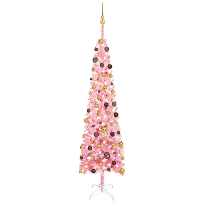 Kerstboom Met Led's En Kerstballen Smal 210 Cm Roze