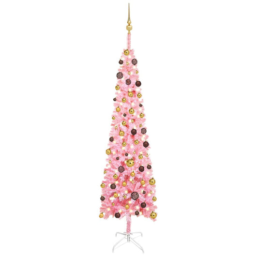 Kerstboom Met Led's En Kerstballen Smal 210 Cm Roze
