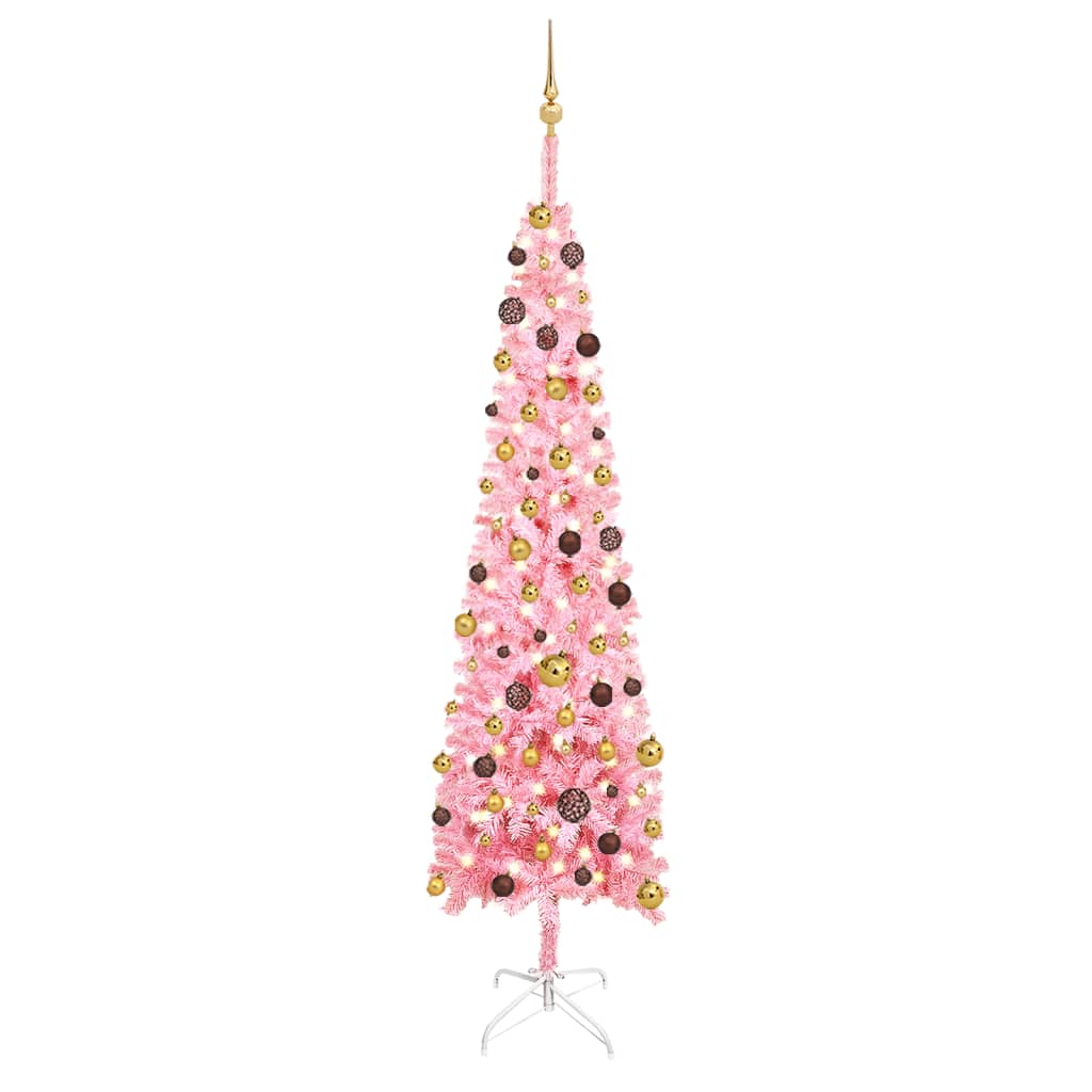 Kerstboom Met Led's En Kerstballen Smal 240 Cm Roze