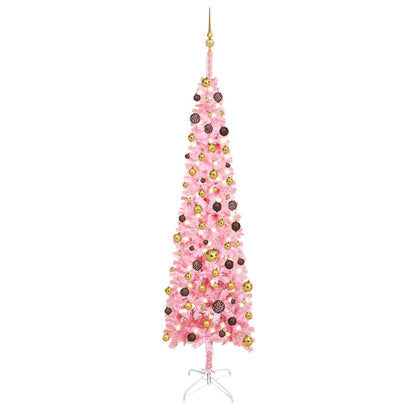 Kerstboom Met Led's En Kerstballen Smal 240 Cm Roze