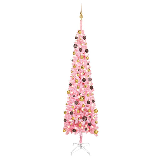 Kerstboom Met Led's En Kerstballen Smal 240 Cm Roze